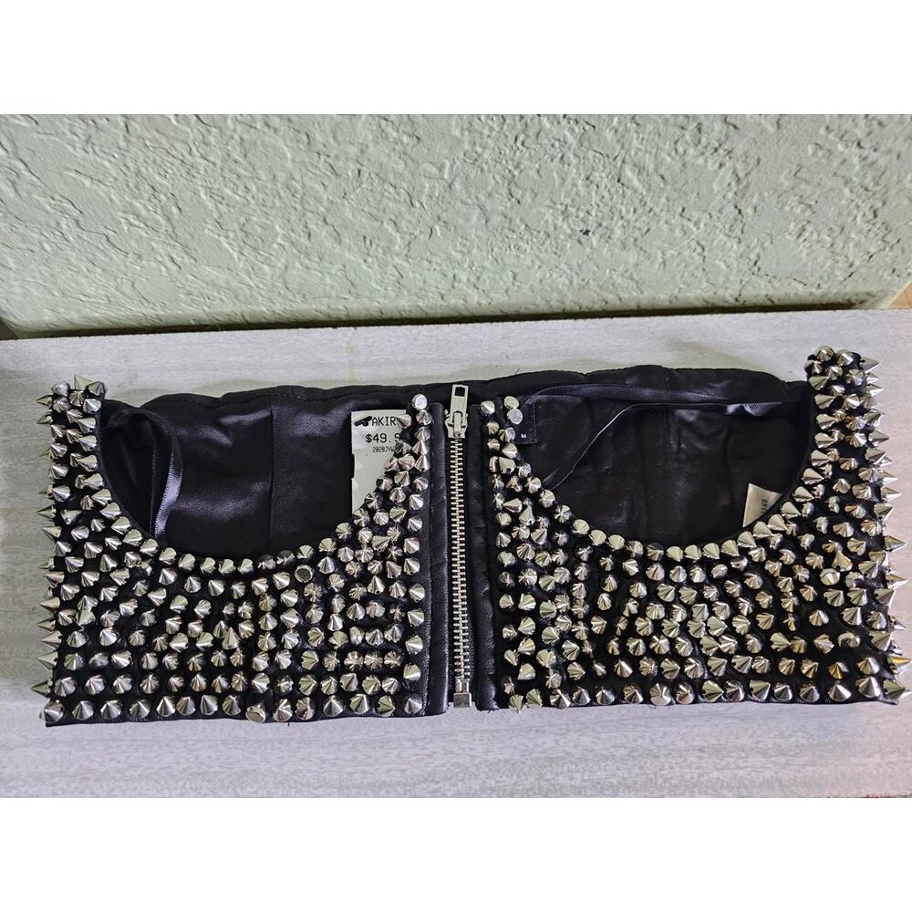 Akira Black Leather Silver Spiked Studded Under Bust Cincher Belt M Punk Goth